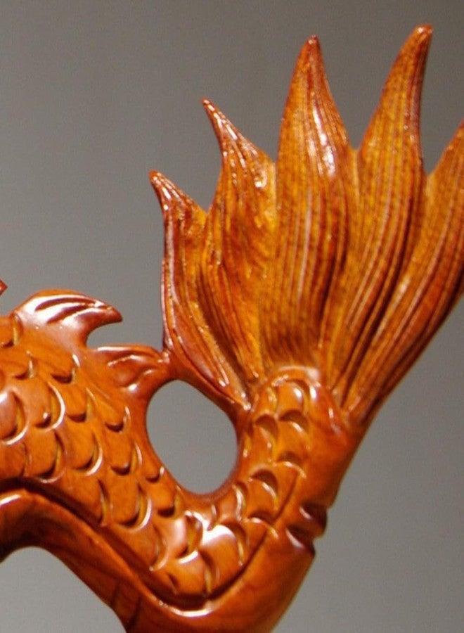 hobbyme 4 inches Wooden Chinese Feng Shui Dragon Statue for Office Home Tabletop Decor Fortune 2024 New Year Decoration Ornaments(Brown) - Image 4