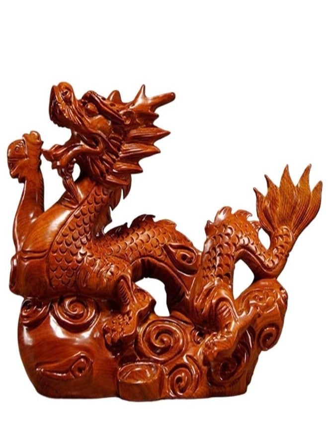 hobbyme 4 inches Wooden Chinese Feng Shui Dragon Statue for Office Home Tabletop Decor Fortune 2024 New Year Decoration Ornaments(Brown) - Image 1