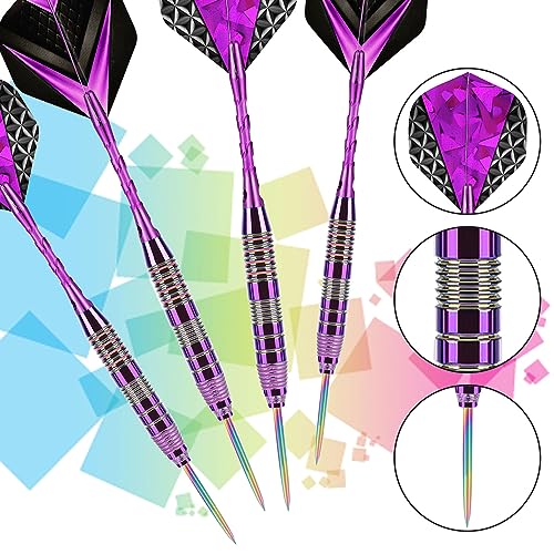 Trecynd Darts Metal Tip Set 3 Aluminum Shaft Metal Dart Set Professional Darts Steel Tip Sets + Extra Dart Flights 3 Replace Plastic Shafts Beginner or Professional Darts 22g (Purple) - Image 5