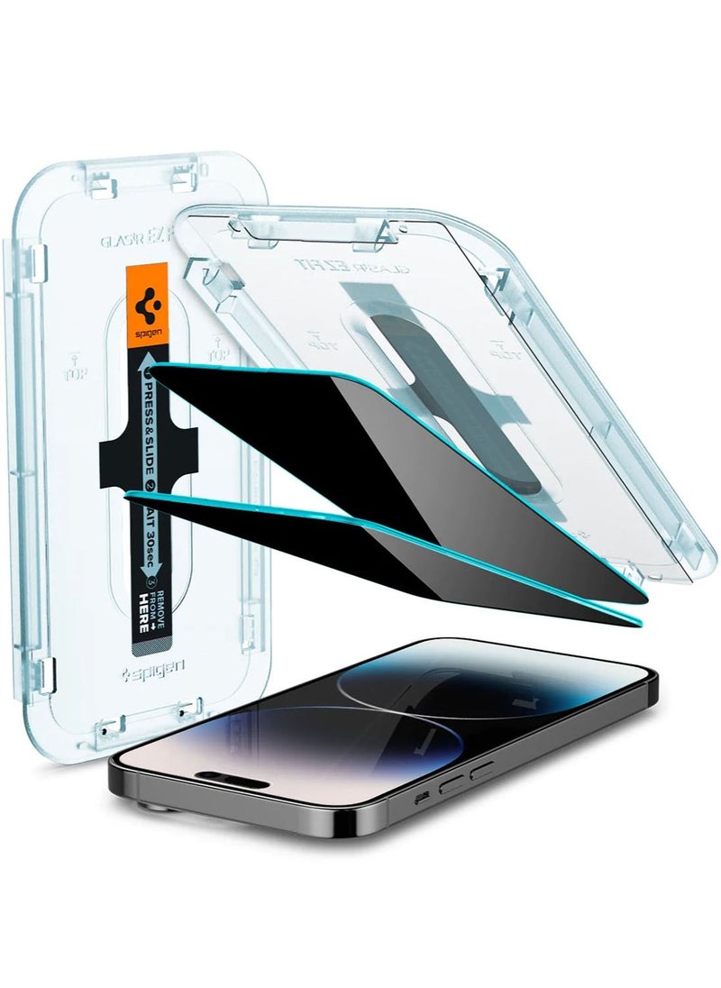 Spigen Glastr Ez Fit Privacy for iPhone 14 Pro Screen Protector Premium Tempered Glass with Auto Align Technology - 2 Pack  - Image 1