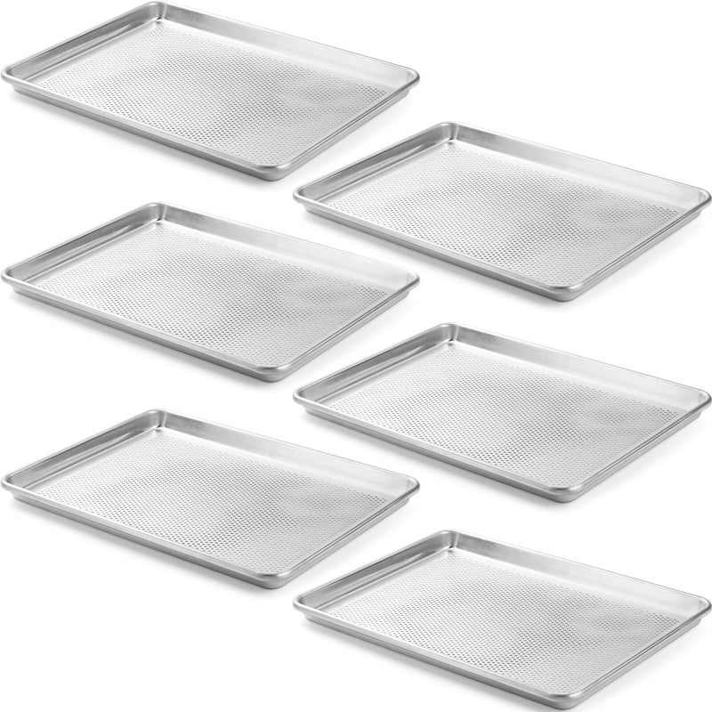 CURTA 6 Pack Aluminum Sheet Pan Perforated NSF Listed Half Size 18 x 13 inch Commercial Bakery Cake Bun Pan Baking Tray