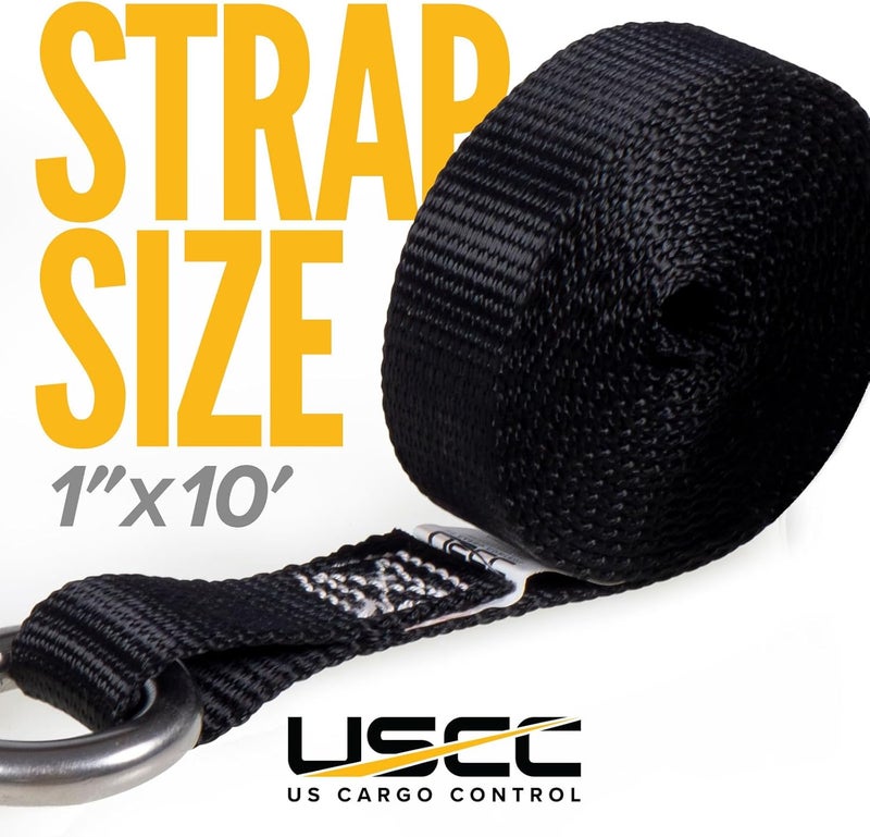 US Cargo Control Stainless Steel Ratchet Strap Tie Down - 1 Inch Wide x 10 Foot Long - Black - 4 Pack - Image 2
