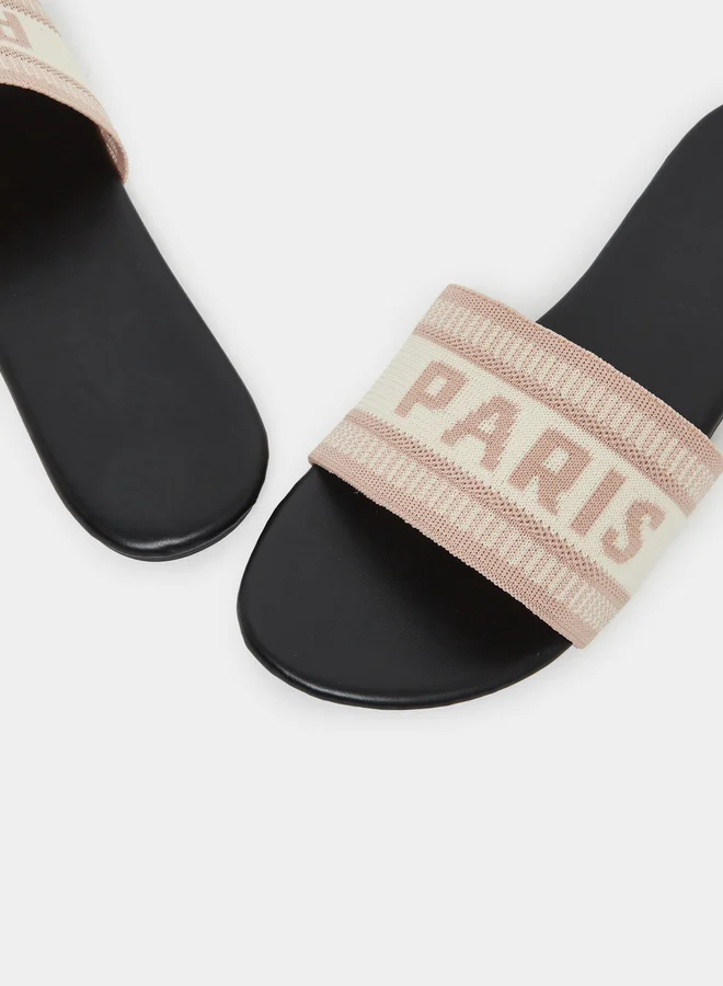 Take Two Take Two Slogan Strap Flat Sandals