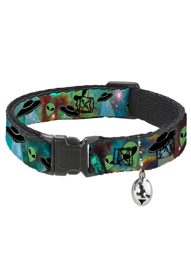 Buckle Down Buckle-Down Aliens UFOs Galaxy, Breakaway Cat Collar with Bell, Plastic Clip, Easy Adjustable, 8.5 to 12"-0.5" Wide - Image 1
