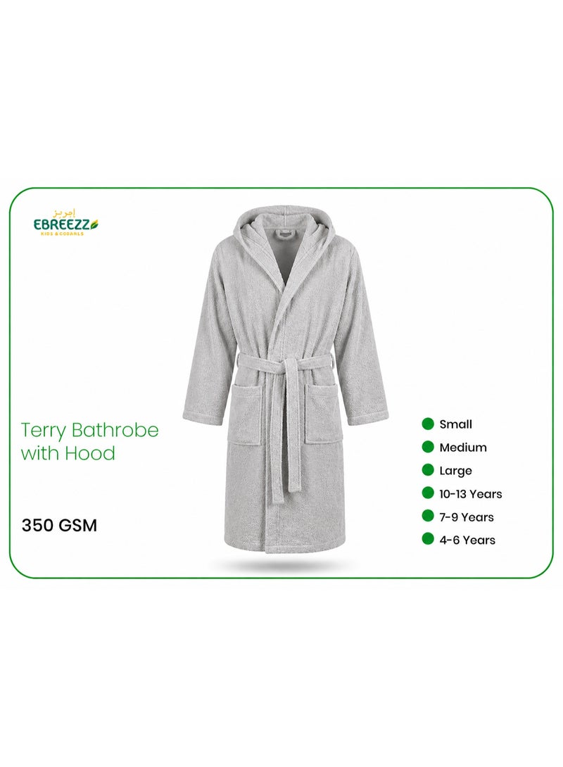 EBREEZZ Premium Terry Cotton Bathrobe with Hood – 350 GSM Ultra Soft Absorbent Robe - Image 1