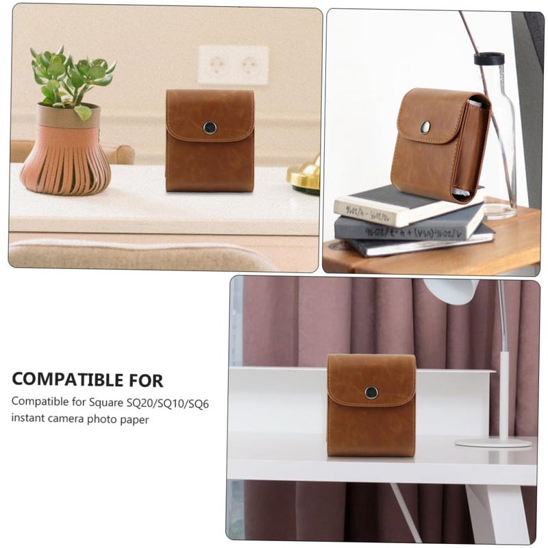 Coffee Pu Leather Photo Storage Bag For Square Instant Film Holder Case Fine Stitching Travel Camping - Image 3