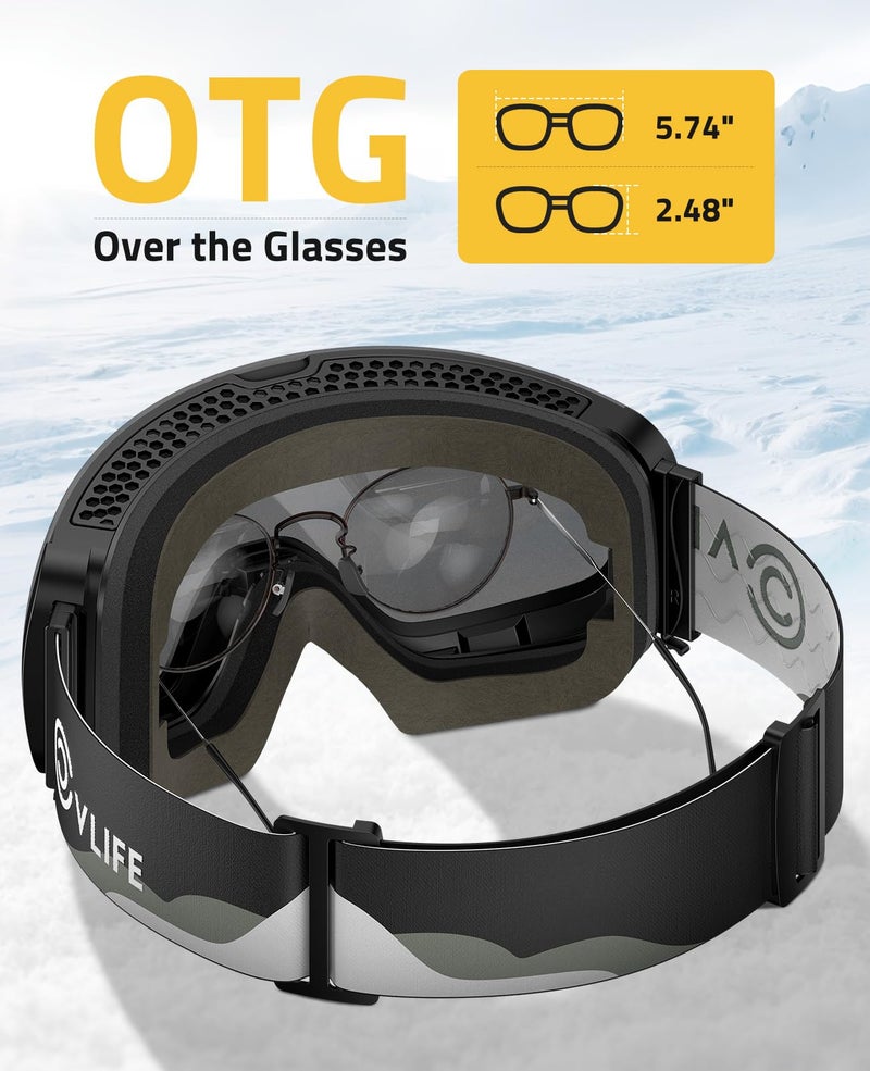 CVLIFE Ski Goggles OTG, Snow Goggles for Men, Women & Youth â€“ Magnetic Lens, Frameless, Anti-Fog, 100% UV400 Protection, Interchangeable Spherical Lens, Quick Release Strap - Image 5