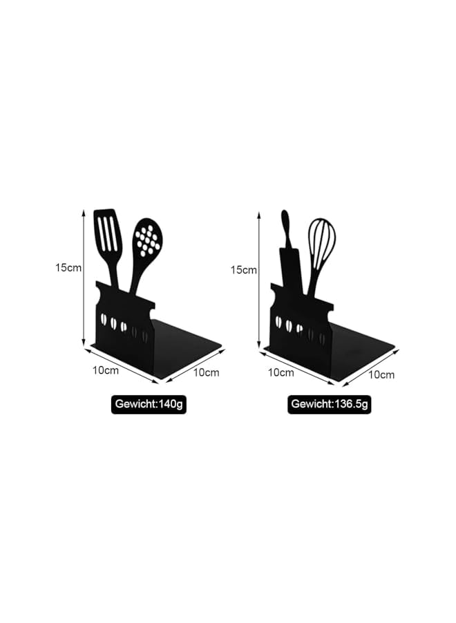 The Bros Metal Bookends, 2 PCS Rustproof Black Kitchen Bookends, Creative Metal Hollow Bookends, Ideal for Home, School, Office, Library, Kitchen, Strong and Sturdy Book Ends for Shelves - Image 5