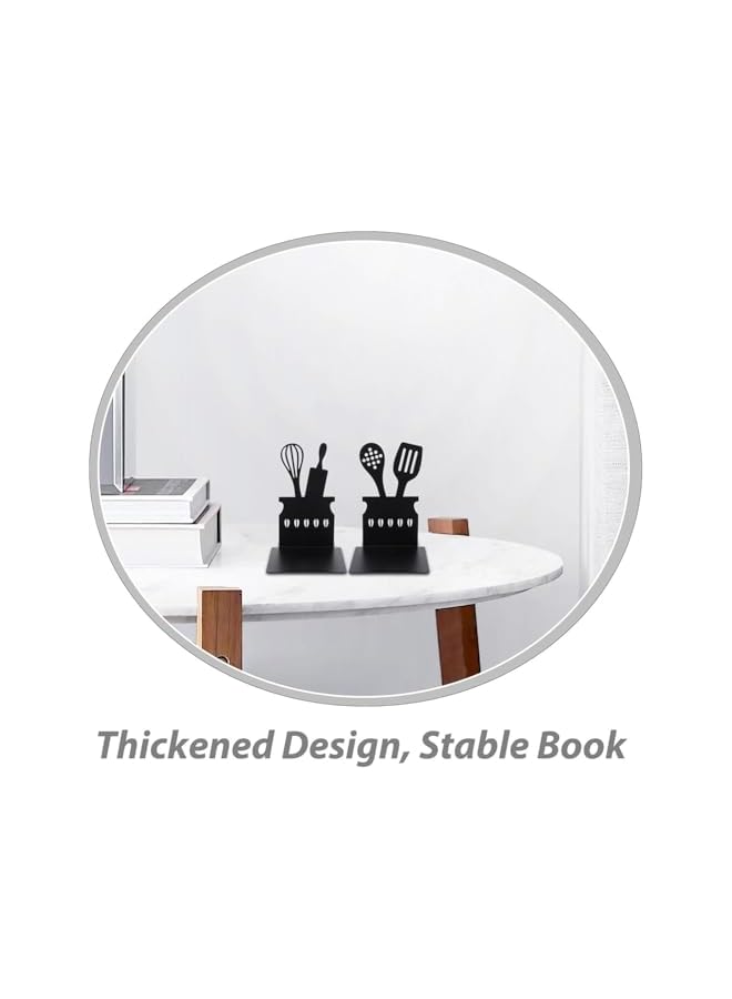 The Bros Metal Bookends, 2 PCS Rustproof Black Kitchen Bookends, Creative Metal Hollow Bookends, Ideal for Home, School, Office, Library, Kitchen, Strong and Sturdy Book Ends for Shelves - Image 4