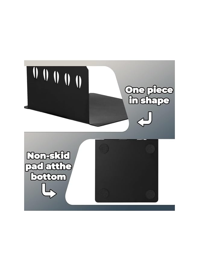 The Bros Metal Bookends, 2 PCS Rustproof Black Kitchen Bookends, Creative Metal Hollow Bookends, Ideal for Home, School, Office, Library, Kitchen, Strong and Sturdy Book Ends for Shelves - Image 2