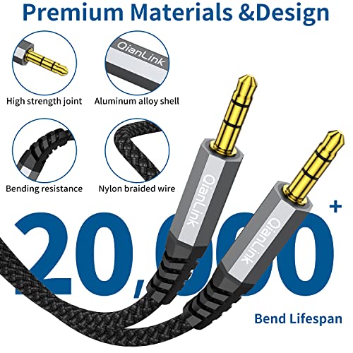 QianLink 2 Pack AUX Cable, (6.6ft/2m, Hi-Fi Sound) 3.5mm TRS Auxiliary Audio Cable Nylon Braided Cord Compatible with Car,Home Stereos,Speaker,iPod iPad,Headphones,Sony,Echo Dot,Beats (Grey) - Image 3
