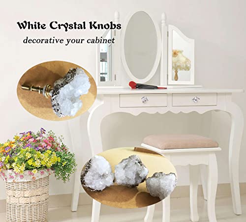 AMOYSTONE Crystal Geode Drawer Knobs Natural White Healing Crystal Stone Silver-Plated Cabinet Handles Cupboard Dresser Pulls for Home Office Decor Set of 4 - Image 5