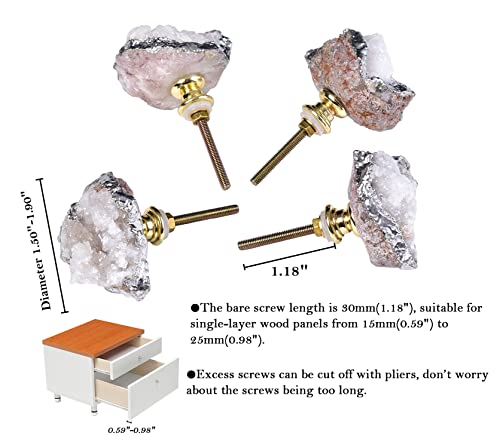 AMOYSTONE Crystal Geode Drawer Knobs Natural White Healing Crystal Stone Silver-Plated Cabinet Handles Cupboard Dresser Pulls for Home Office Decor Set of 4 - Image 3
