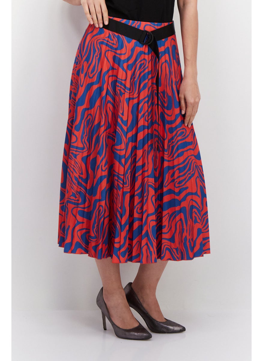 ESPRIT Women Allover Print Midi Skirt, Red/Blue  - Image 1