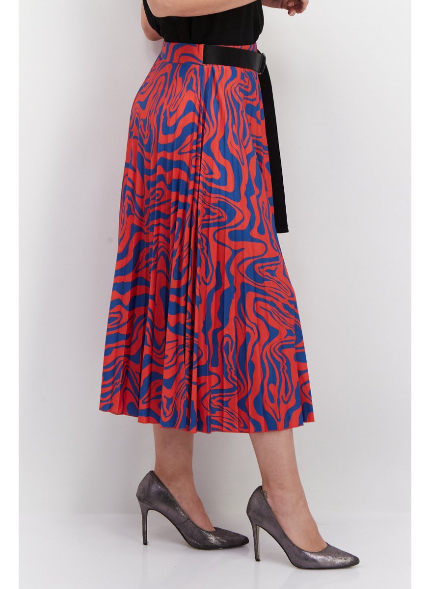 ESPRIT Women Allover Print Midi Skirt, Red/Blue  - Image 3