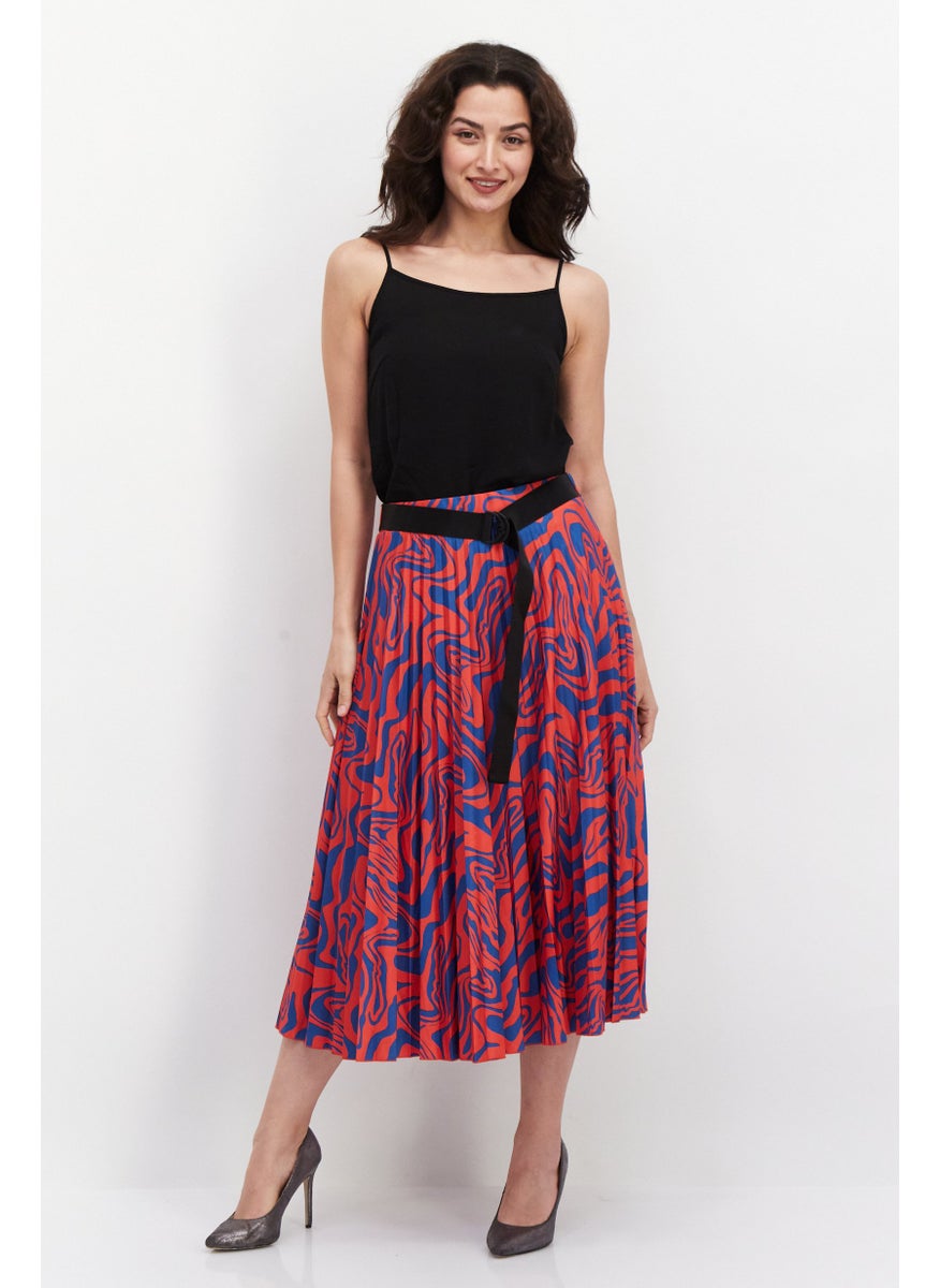 ESPRIT Women Allover Print Midi Skirt, Red/Blue  - Image 4