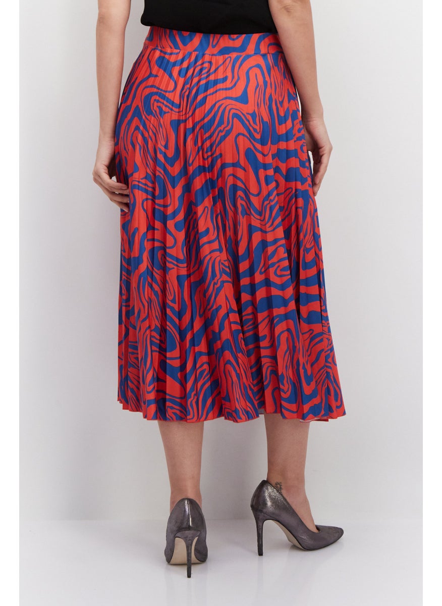 ESPRIT Women Allover Print Midi Skirt, Red/Blue  - Image 2