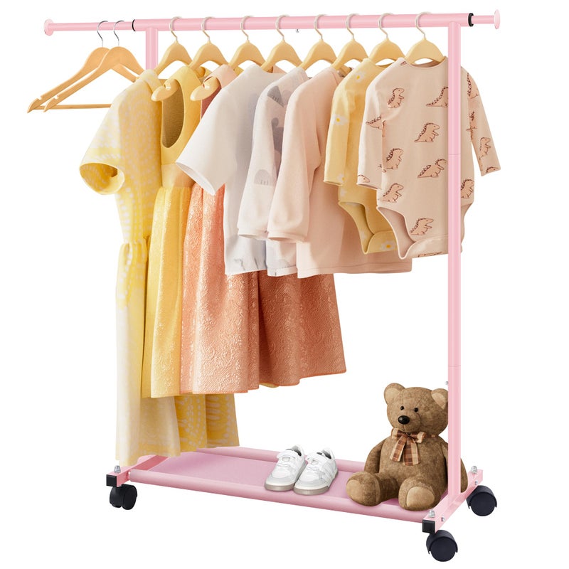 MISSLO Small Garment Racks for Hanging Clothes Rack Mini Kids Clothing Rack Rolling Dress up Storage for Toddler, Baby, Little Girl, Children, Adult(Pink) - Image 1