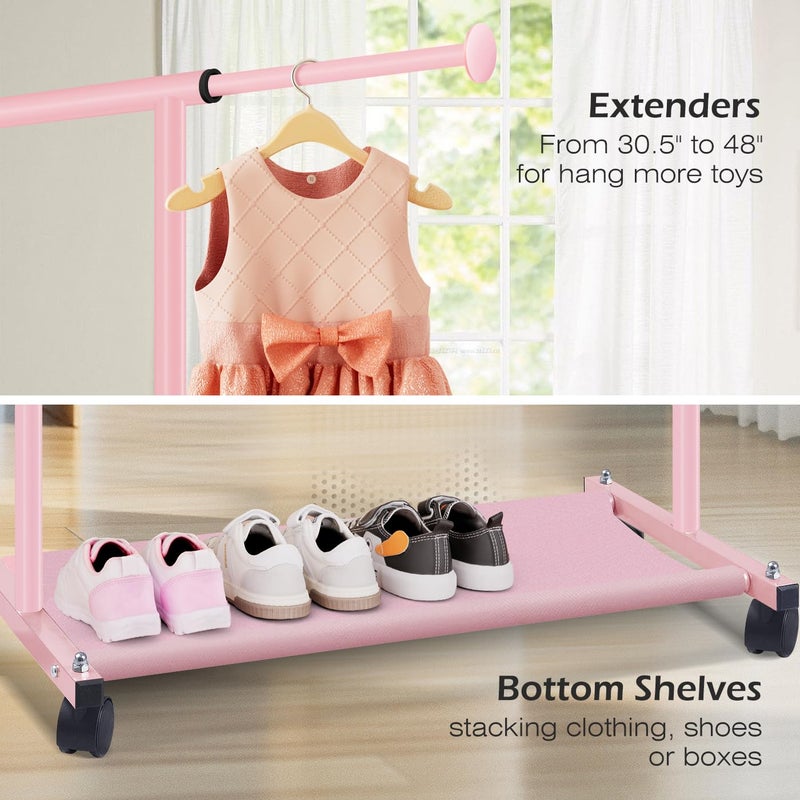 MISSLO Small Garment Racks for Hanging Clothes Rack Mini Kids Clothing Rack Rolling Dress up Storage for Toddler, Baby, Little Girl, Children, Adult(Pink) - Image 5