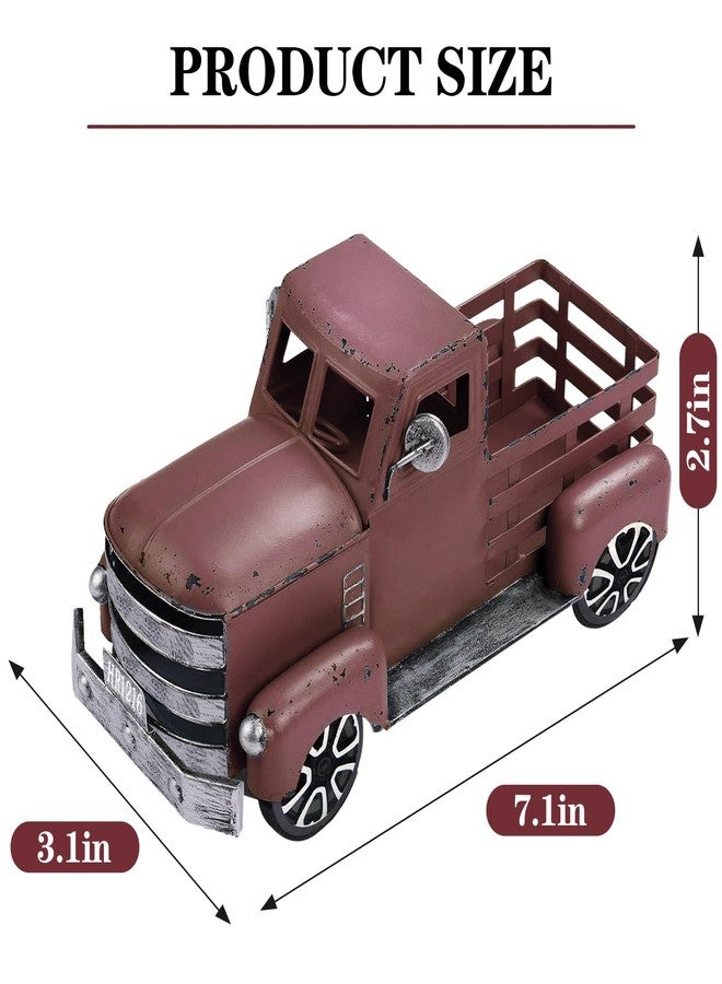 زينة شاحنة حمراء ليوم شتوي، هدية معدنية صغيرة لطيفة، ديكور سيارة مزرعة، زهور شجرة عتيقة، ديكور مصنوع يدويًا، صناديق هدايا سيارة معدنية حمراء، نموذج شاحنة بيك أب - Image 2