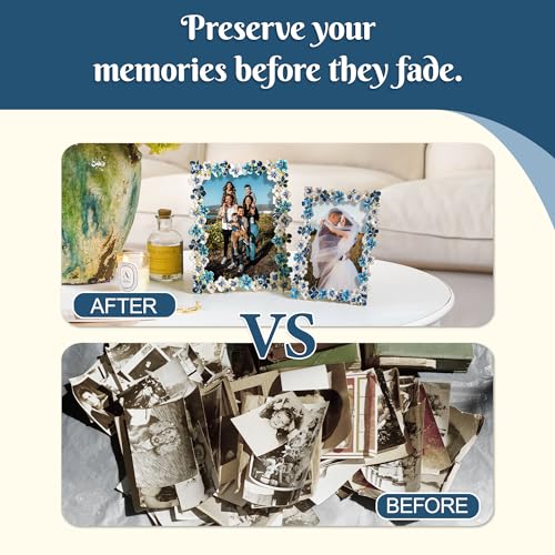 Synovana Blue Flower Picture Frame 5x7 Blossom Photo Frame for Tabletop Display, Decorative Flower Design Home Decor - Image 3