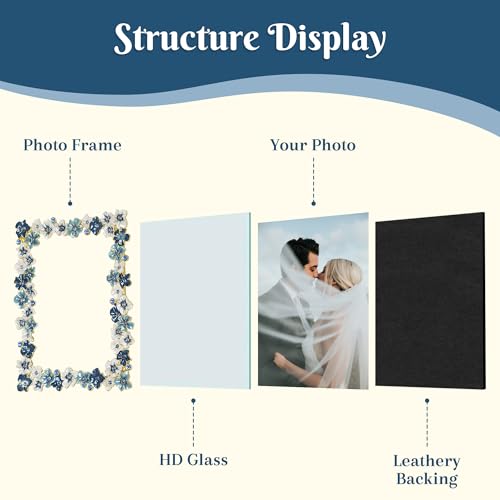 Synovana Blue Flower Picture Frame 5x7 Blossom Photo Frame for Tabletop Display, Decorative Flower Design Home Decor - Image 5