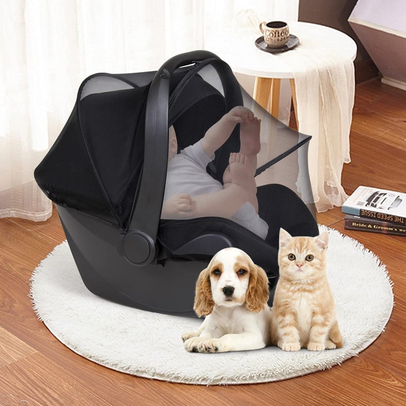 Beberoad Love Universal Baby Car Seat Mosquito Net - Breathable Mesh Cover with 2-Way Zipper for Infant Protection(Black) - Image 3