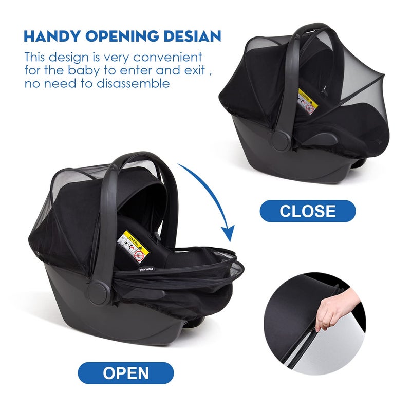 Beberoad Love Universal Baby Car Seat Mosquito Net - Breathable Mesh Cover with 2-Way Zipper for Infant Protection(Black) - Image 4