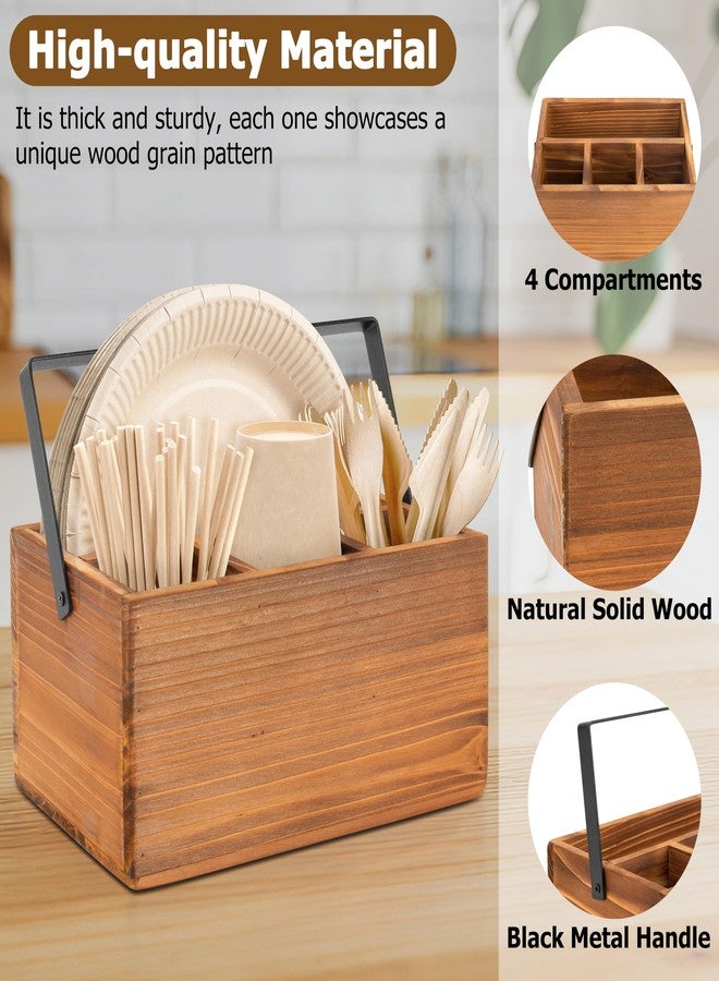 RedCall Silverware Caddy with Handle,Wood Utensil Holder for Party,Countertop Cutlery Flatware Organizer for Plate, Cup, Fork, Spoon - Image 3