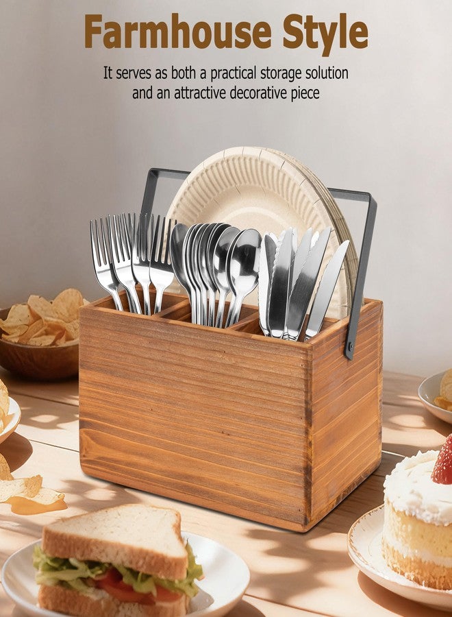 RedCall Silverware Caddy with Handle,Wood Utensil Holder for Party,Countertop Cutlery Flatware Organizer for Plate, Cup, Fork, Spoon - Image 4