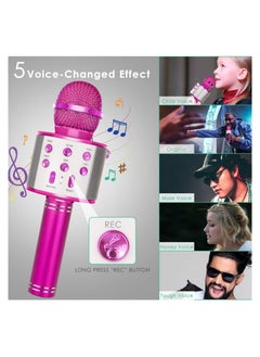 ELTRAZONE Wireless Bluetooth Karaoke Microphone for Kids, 5-in-1 Portable Handheld Karaoke Mic Speaker Player Recorder with Adjustable Remix FM Radio for Kids Girls Boys Teens Birthday (858-Hot Pink)  - Image 5