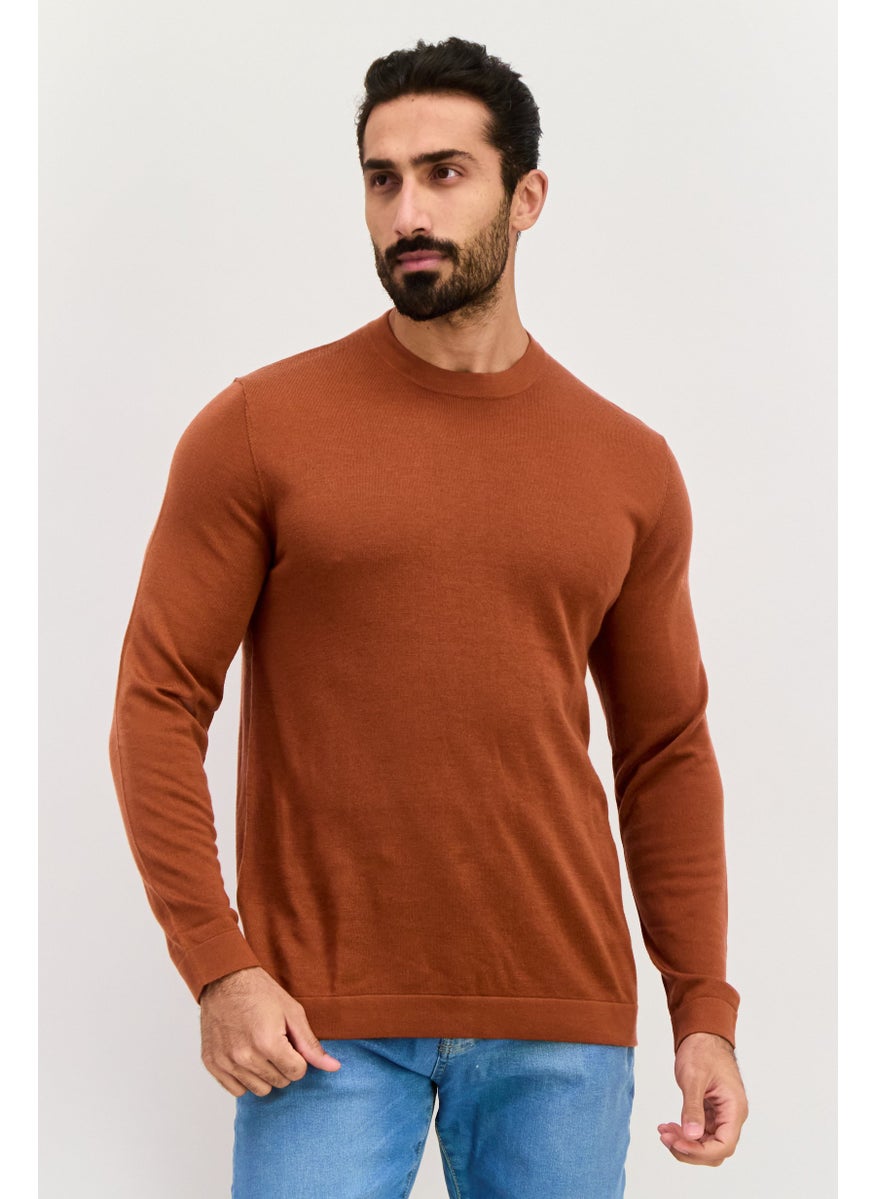 ESPRIT Men Crew Neck Textured Long Sleeves Sweatshirt, Dark Rust  - Image 1