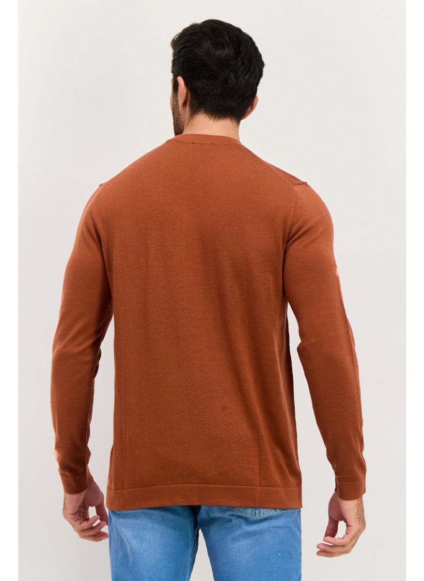 ESPRIT Men Crew Neck Textured Long Sleeves Sweatshirt, Dark Rust  - Image 3