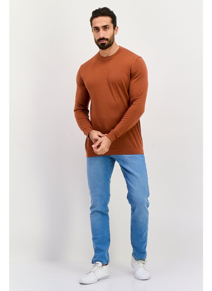 ESPRIT Men Crew Neck Textured Long Sleeves Sweatshirt, Dark Rust  - Image 4