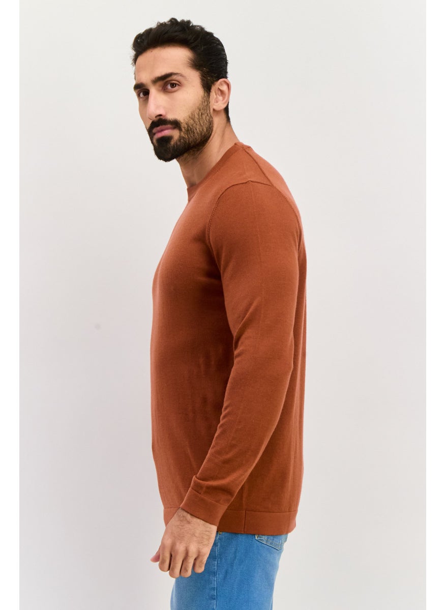 ESPRIT Men Crew Neck Textured Long Sleeves Sweatshirt, Dark Rust  - Image 2
