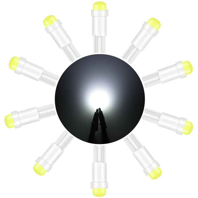 Alopee 10pcs T5 LED Bulbs Bright White 74 Bulb for 74 73 37ll 2721 2723 Car Instrument Cluster Door Light Air Conditioner Light 1SMD COB Chip DC 12V