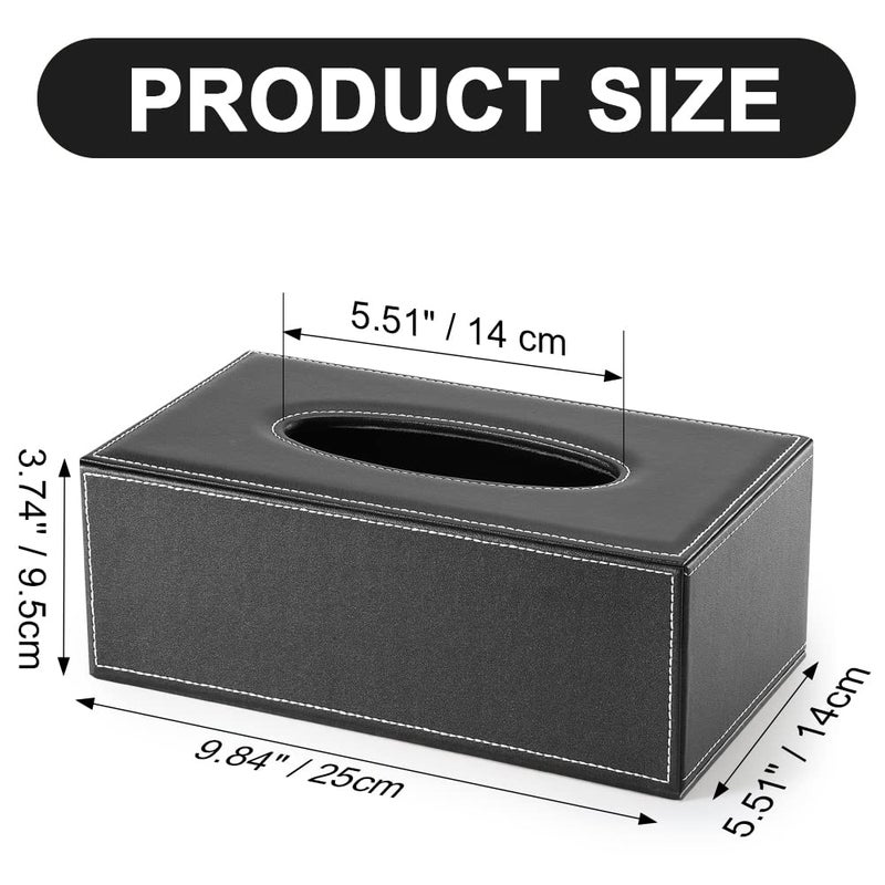 KINGFOM Rectangular PU Leather Tissue Box Cover - Facial Tissue Paper Napkin Holder for Bathroom, Home, Office, Car Automotive Decoration with Magnetic Bottom(Black) - Image 2