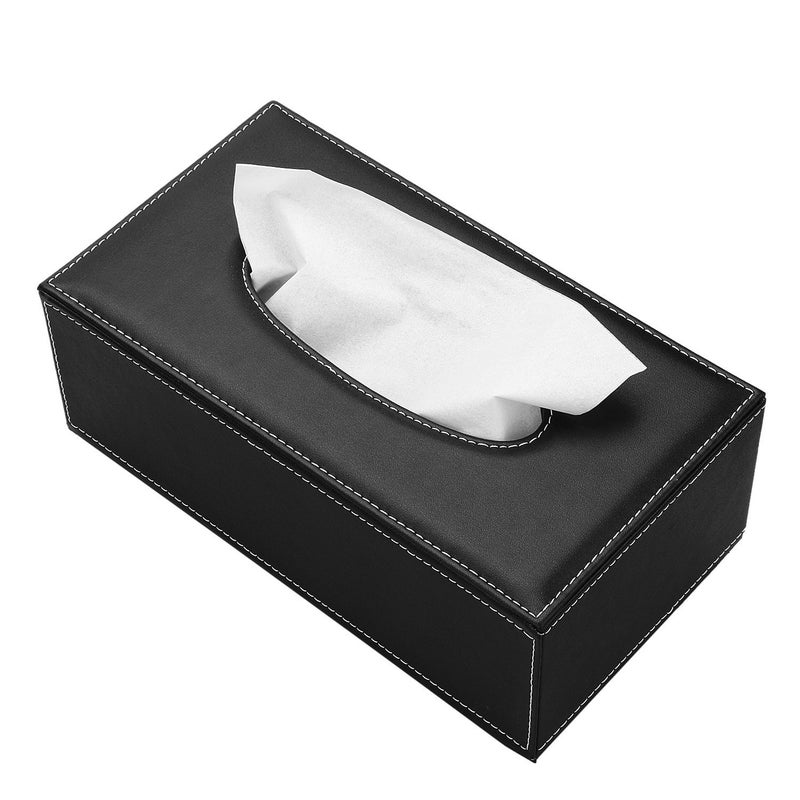 KINGFOM Rectangular PU Leather Tissue Box Cover - Facial Tissue Paper Napkin Holder for Bathroom, Home, Office, Car Automotive Decoration with Magnetic Bottom(Black) - Image 1