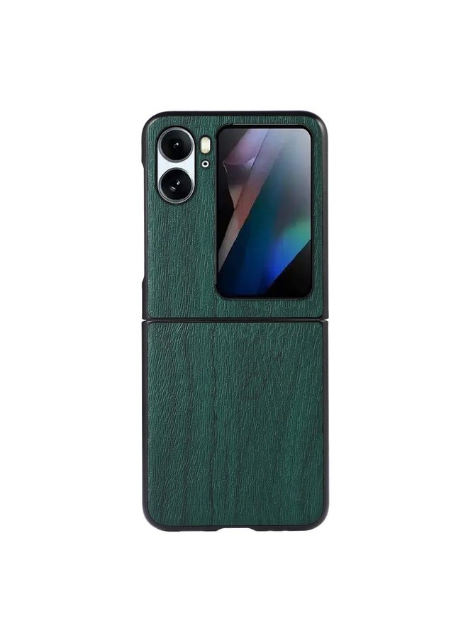 HuHa Case Cover For OPPO Find N2 Flip Wood Texture PU Phone Case(Green) - Image 1