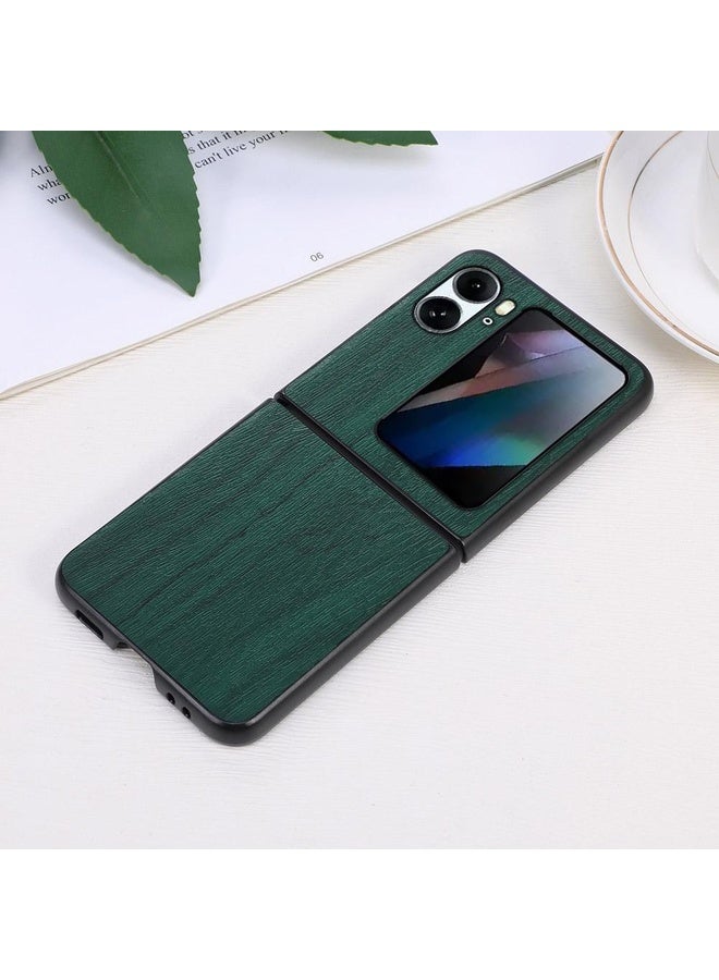 HuHa Case Cover For OPPO Find N2 Flip Wood Texture PU Phone Case(Green) - Image 3
