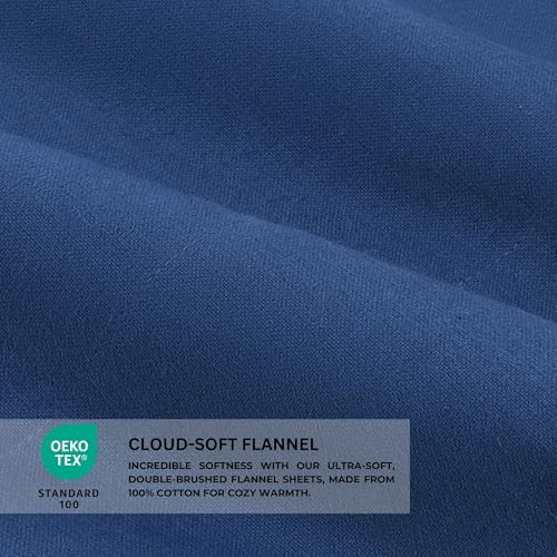 Featherhead 100% Cotton 4PCs Flannel Sheet Set | Double-Brushed for Extra Softness, Warm & Breathable, Extra Deep Pockets fits Up to 17” (Navy Blue, Queen) - Image 3