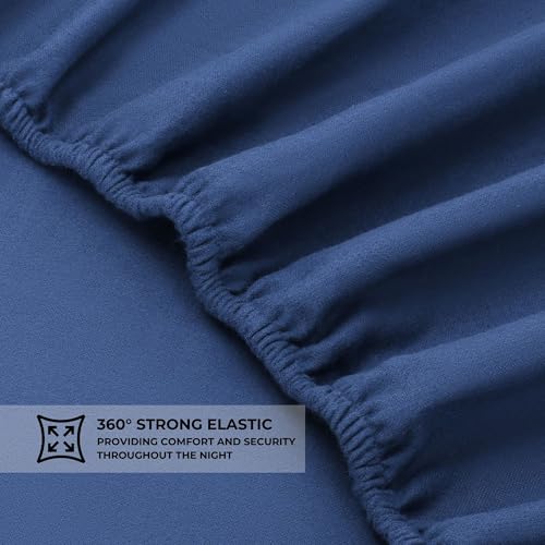 Featherhead 100% Cotton 4PCs Flannel Sheet Set | Double-Brushed for Extra Softness, Warm & Breathable, Extra Deep Pockets fits Up to 17” (Navy Blue, Queen) - Image 4