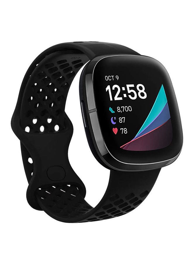 NIBEMINENT Fitbit Versa 3 / Sense Silicone Sports Watch Strap TPU Hollow Breathable Wristband S/L Black  - Image 1