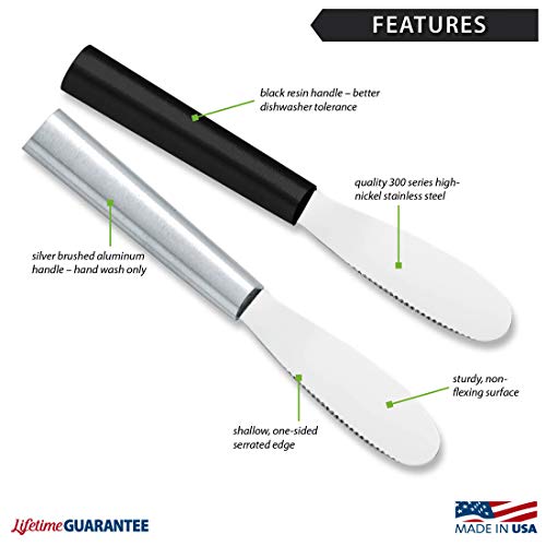 Rada Cutlery Party Spreader Knife (W235), 3.38" Stainless Steel Shallow Serrated Edge Blade, Made in USA, Black Handle - Image 2