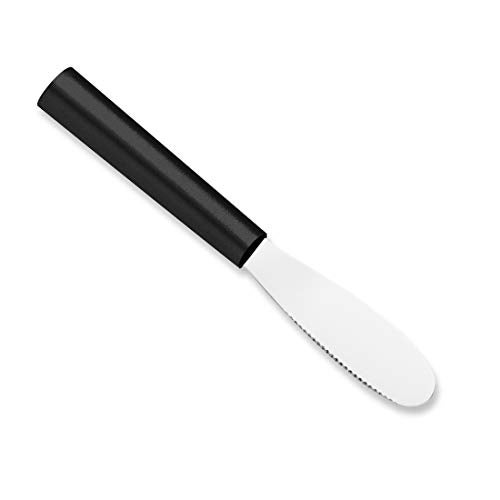 Rada Cutlery Party Spreader Knife (W235), 3.38" Stainless Steel Shallow Serrated Edge Blade, Made in USA, Black Handle - Image 1