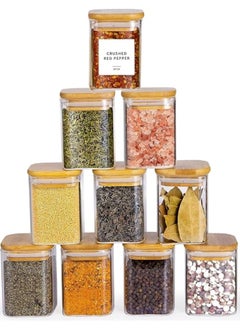 TYCOM Glass Jars Set 210ml, Food Cereal Storage Spice Containers for Home Kitchen, Food Storage Jars With Labels, Marker and Spoons, Square 6 * 8cm 10 Pieces With Wood Lid.  - Image 1