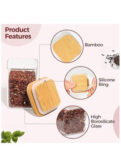 TYCOM Glass Jars Set 210ml, Food Cereal Storage Spice Containers for Home Kitchen, Food Storage Jars With Labels, Marker and Spoons, Square 6 * 8cm 10 Pieces With Wood Lid.  - Image 2