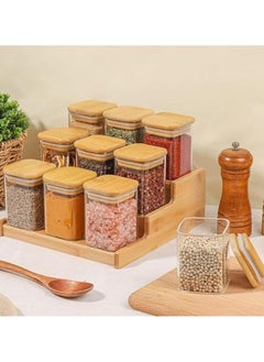 TYCOM Glass Jars Set 210ml, Food Cereal Storage Spice Containers for Home Kitchen, Food Storage Jars With Labels, Marker and Spoons, Square 6 * 8cm 10 Pieces With Wood Lid.  - Image 5