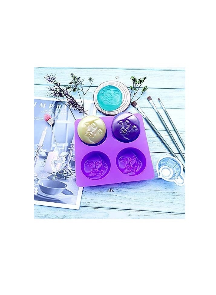 Excefore Sun & Moon Silicone Soap Moulds, 4 Cavity Crescent Moon Face Silicone Soap Mould for Homemade Lotion Bar, Bath Bombs, Polymer Clay, DIY Candle Resin Making - Image 3