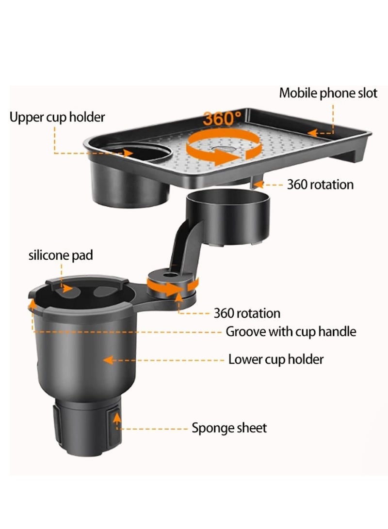 Car Cup Holder Tray,2 in 1 Detachable Car Food Table Tray with Solid Base,Cup Holder Expander Adapter for Car,Detachable Car Food Tray Table for Eating,for Travel Road Essentials - Image 3